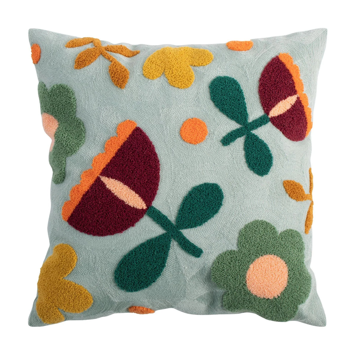 Pillow Cover Hand-Tufted Floral Appliques Cotton Blend