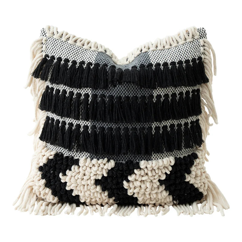 Pillow Cover Handcrafted Cotton Blend Tufted & Tassel Fringe