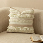 Pillow Cover Handwoven Boucle & Fringe Cotton-Linen Concealed Zipper