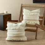 Pillow Cover Handwoven Boucle & Fringe Cotton-Linen Concealed Zipper