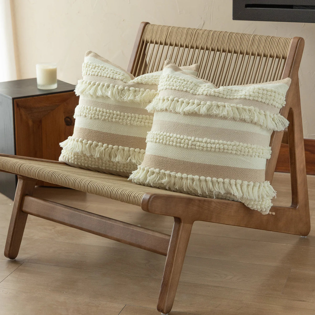 Pillow Cover Handwoven Boucle & Fringe Cotton-Linen Concealed Zipper