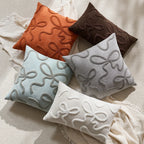 Pillow Cover Linen-Blend Raised Chenille Applique Hidden Zipper