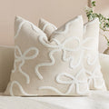 Pillow Cover Linen-Blend Raised Chenille Applique Hidden Zipper
