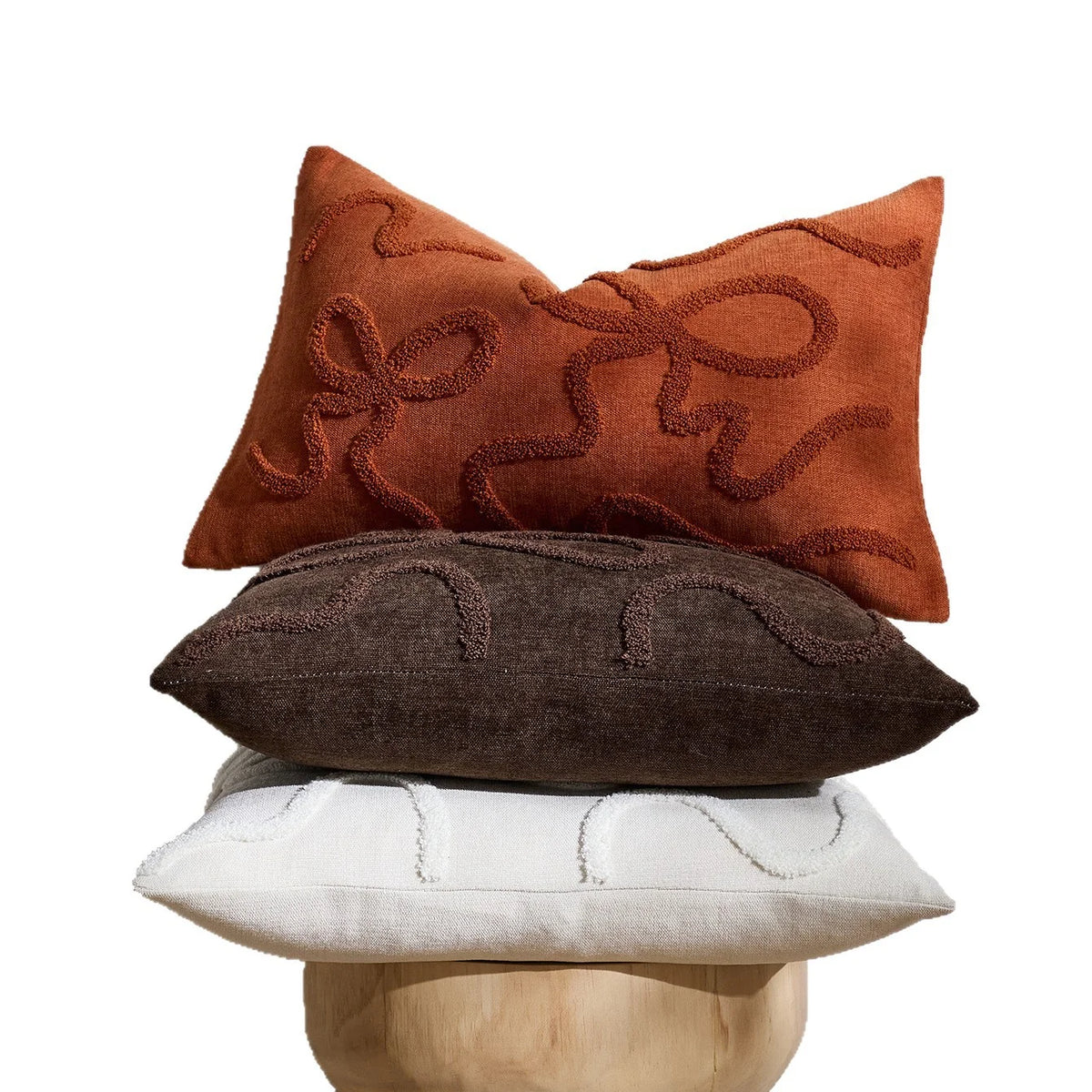 Pillow Cover Linen-Blend Raised Chenille Applique Hidden Zipper