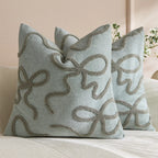 Pillow Cover Linen-Blend Raised Chenille Applique Hidden Zipper