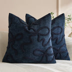 Pillow Cover Linen-Blend Raised Chenille Applique Hidden Zipper