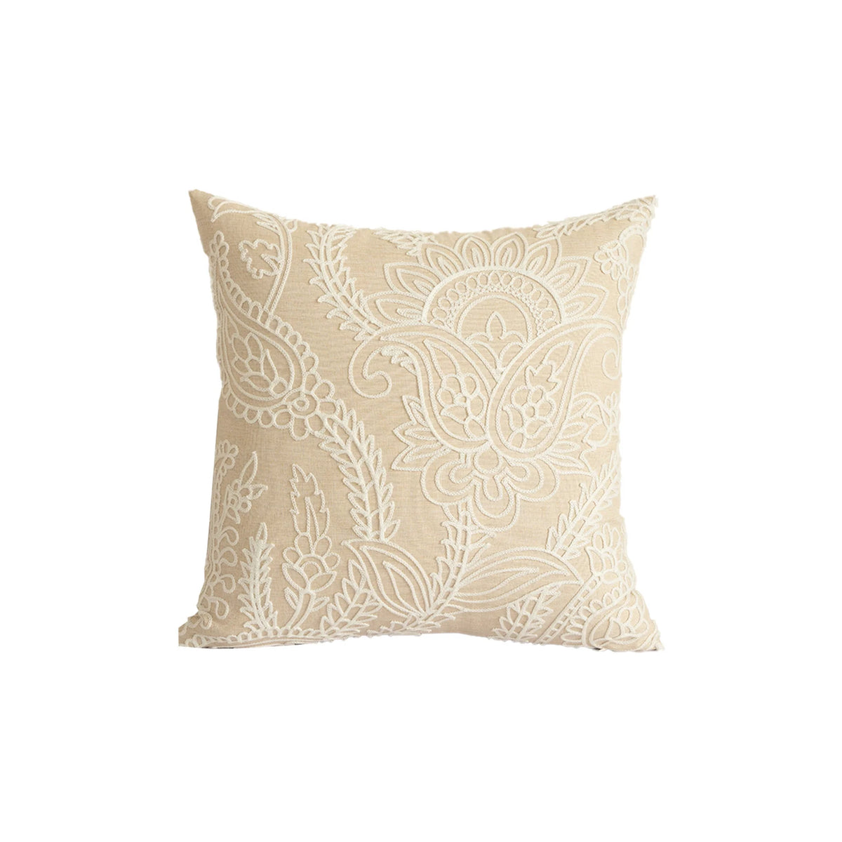Pillow Cover Paisley Relief Embroidery Linen-Look 18x18