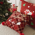 Pillow Cover Plaid Pom-Pom Corners Machine-Washable