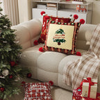 Pillow Cover Plaid Pom-Pom Corners Machine-Washable