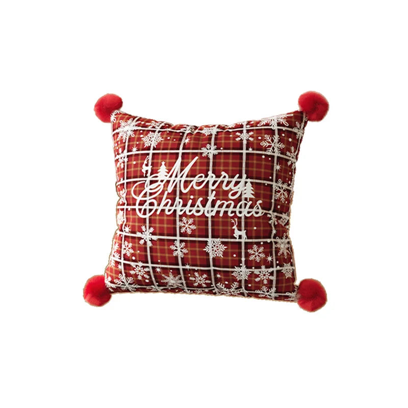 Pillow Cover Plaid Pom-Pom Corners Machine-Washable