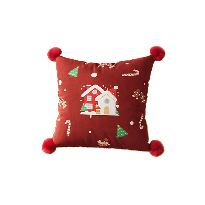 Pillow Cover Plaid Pom-Pom Corners Machine-Washable