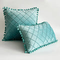 Pillow Cover Plush Velvet Grid Tufting & Pom-Pom Trim