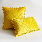 Pillow Cover Plush Velvet Grid Tufting & Pom-Pom Trim