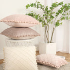 Pillow Cover Plush Velvet Grid Tufting & Pom-Pom Trim