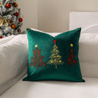 Pillow Cover Plush Velvet Hand-Stitched Christmas Trees Hidden Zipper