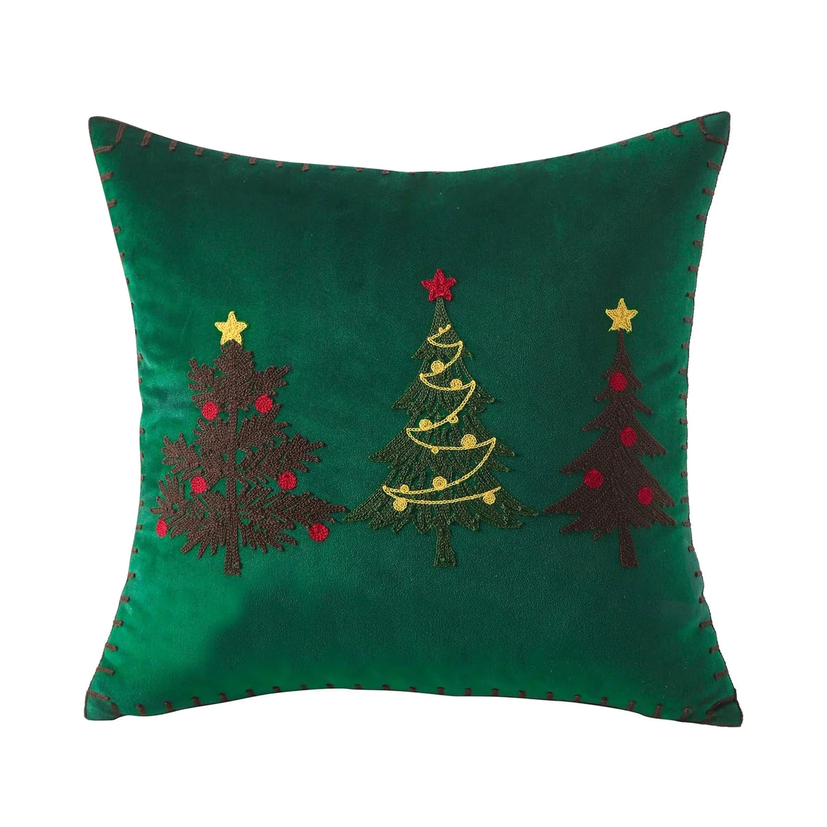 Pillow Cover Plush Velvet Hand-Stitched Christmas Trees Hidden Zipper