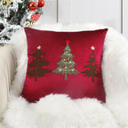 Pillow Cover Plush Velvet Hand-Stitched Christmas Trees Hidden Zipper