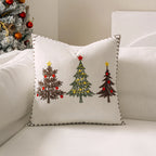 Pillow Cover Plush Velvet Hand-Stitched Christmas Trees Hidden Zipper