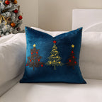 Pillow Cover Plush Velvet Hand-Stitched Christmas Trees Hidden Zipper