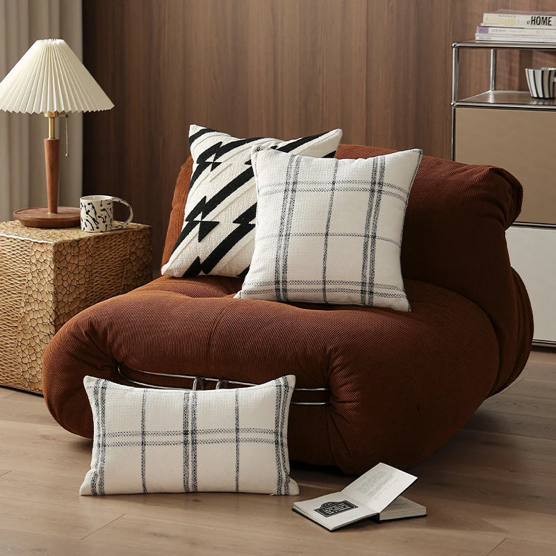 Pillow Cover Rectangular Woven Waffle & Check Reversible Chenille