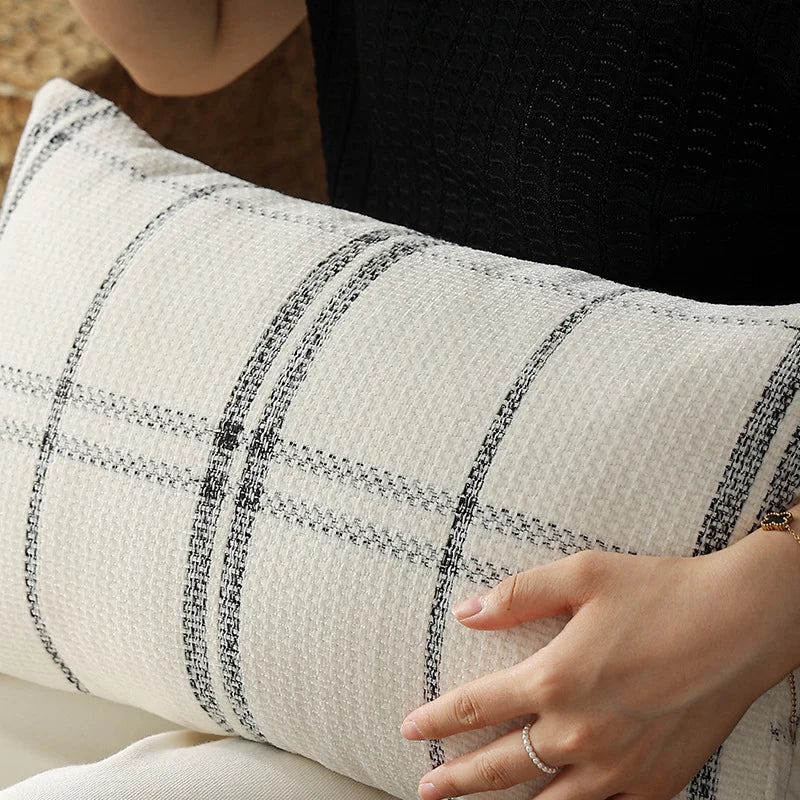 Pillow Cover Rectangular Woven Waffle & Check Reversible Chenille