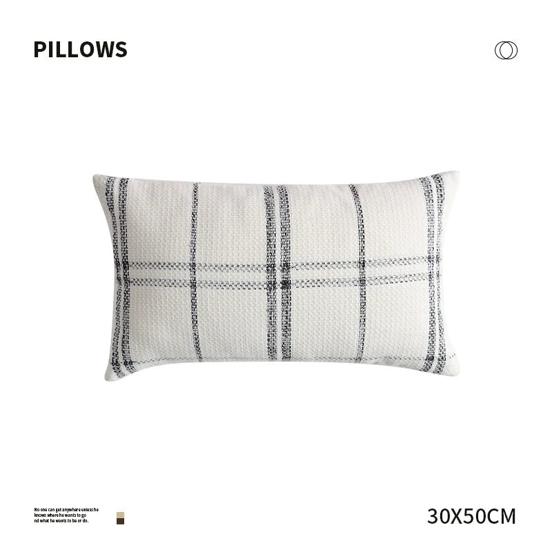 Pillow Cover Rectangular Woven Waffle & Check Reversible Chenille