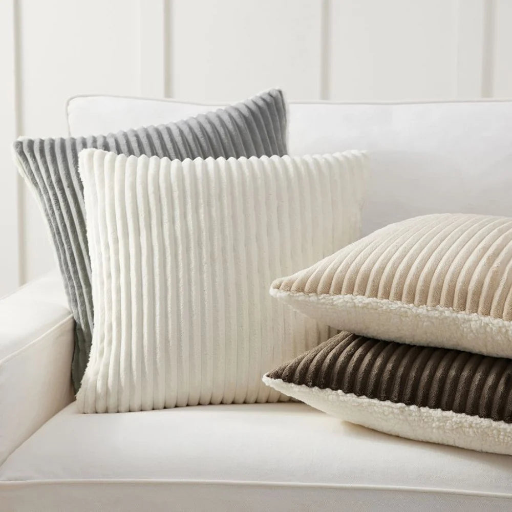 Pillow Cover Reversible Ribbed Microvelvet & Sherpa Hidden Zipper