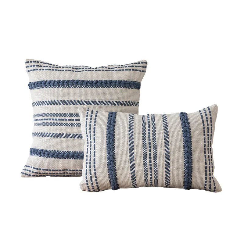 Pillow Cover Set Handwoven Cotton Braided Accents