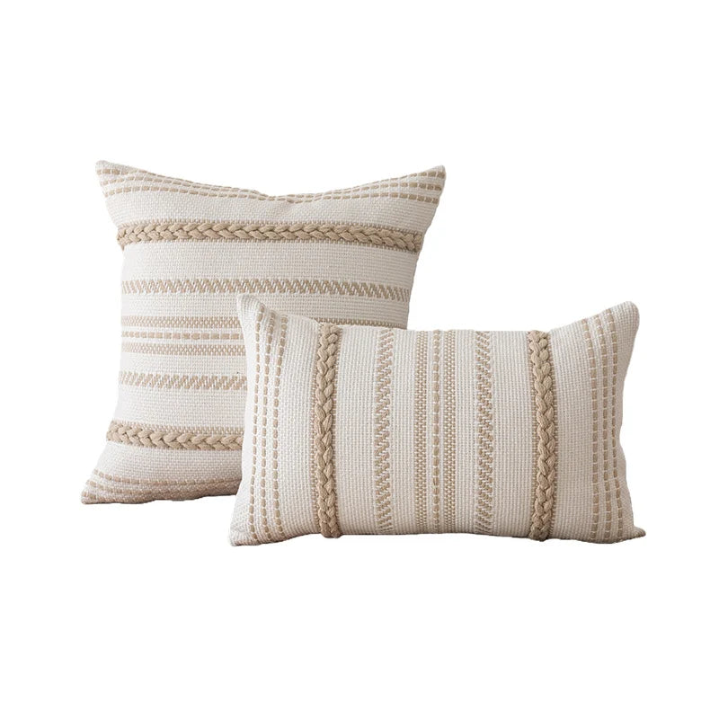 Pillow Cover Set Handwoven Cotton Braided Accents
