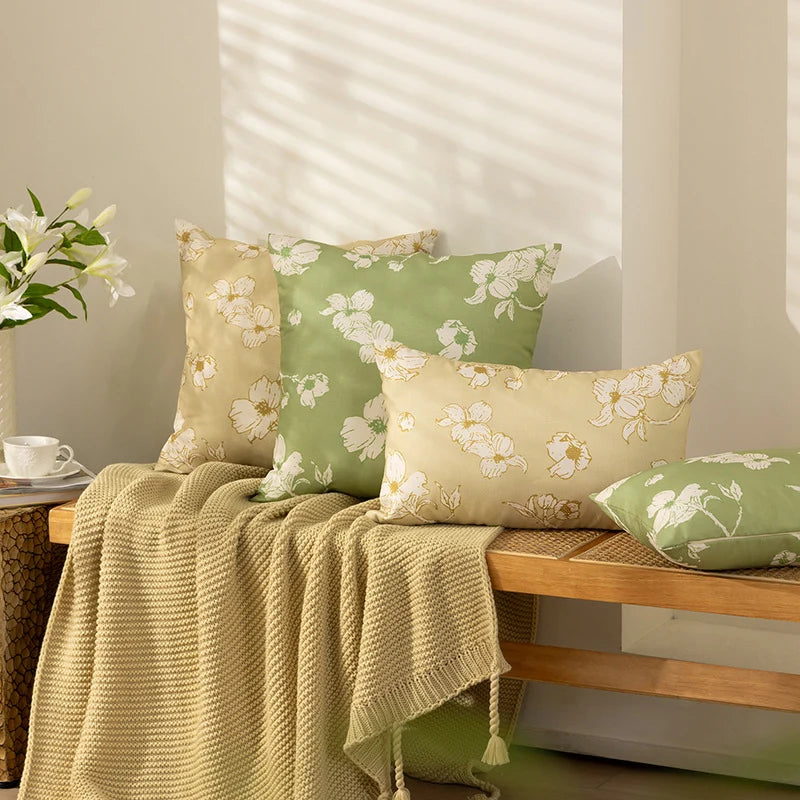 Pillow Cover Sketched Floral Linen-Look Concealed Zipper