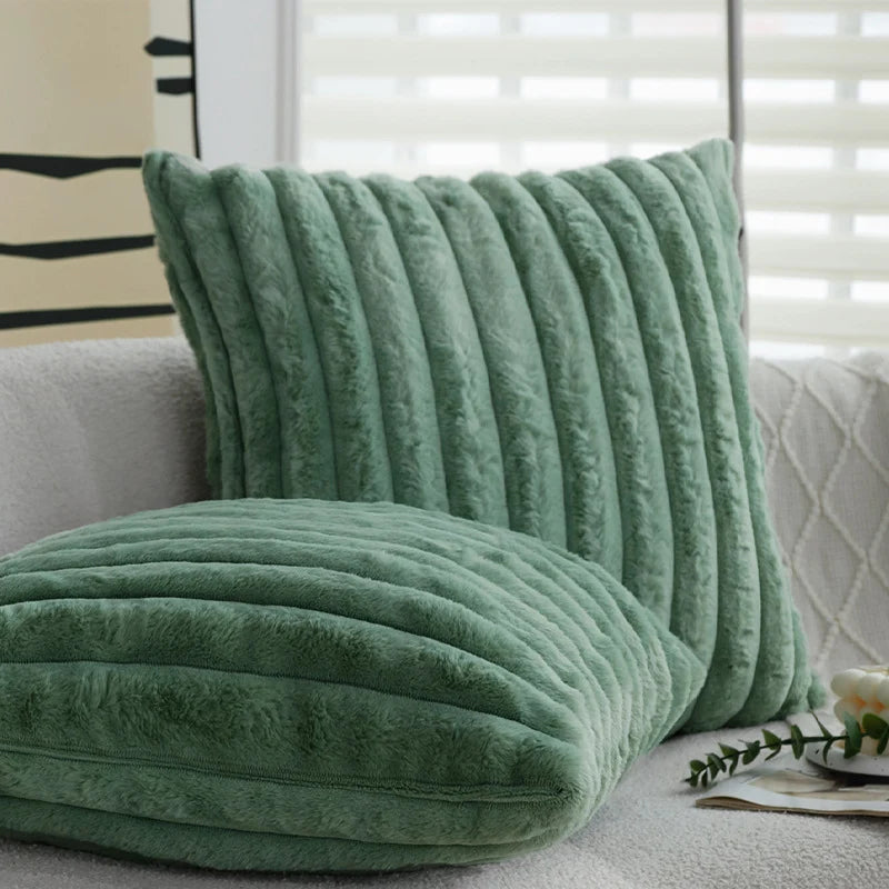 Pillow Cover Teddy Plush Layered Ribbed Reversible 18x18