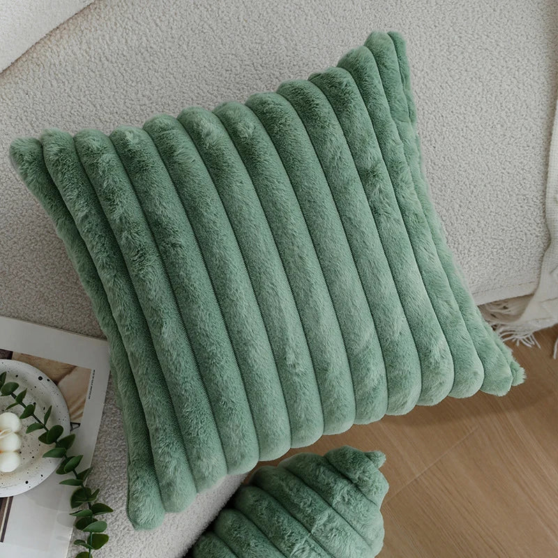 Pillow Cover Teddy Plush Layered Ribbed Reversible 18x18