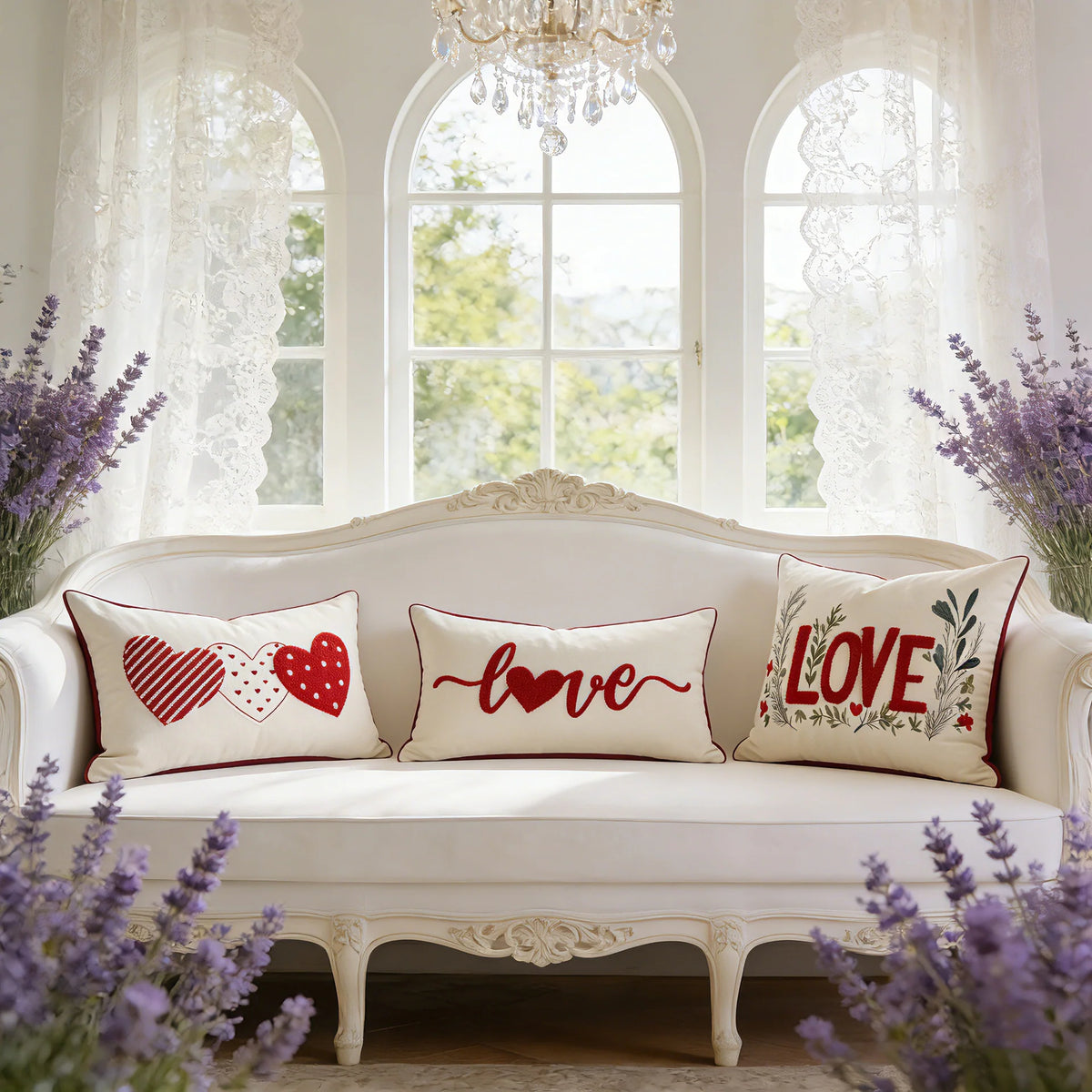 Pillow Cover Tufted Chenille & Botanical Embroidery Cotton-Linen