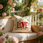Pillow Cover Tufted Chenille & Botanical Embroidery Cotton-Linen