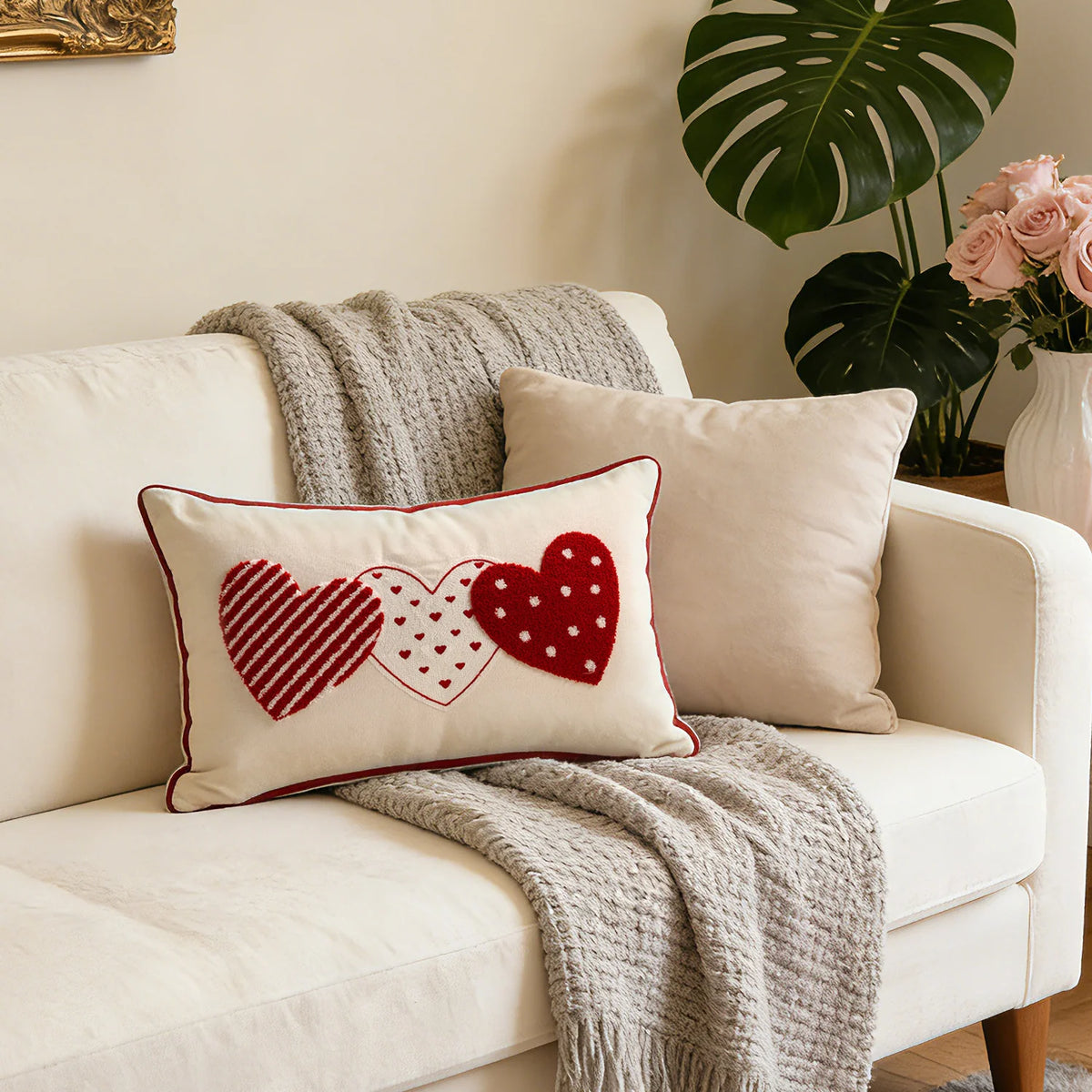 Pillow Cover Tufted Chenille & Botanical Embroidery Cotton-Linen