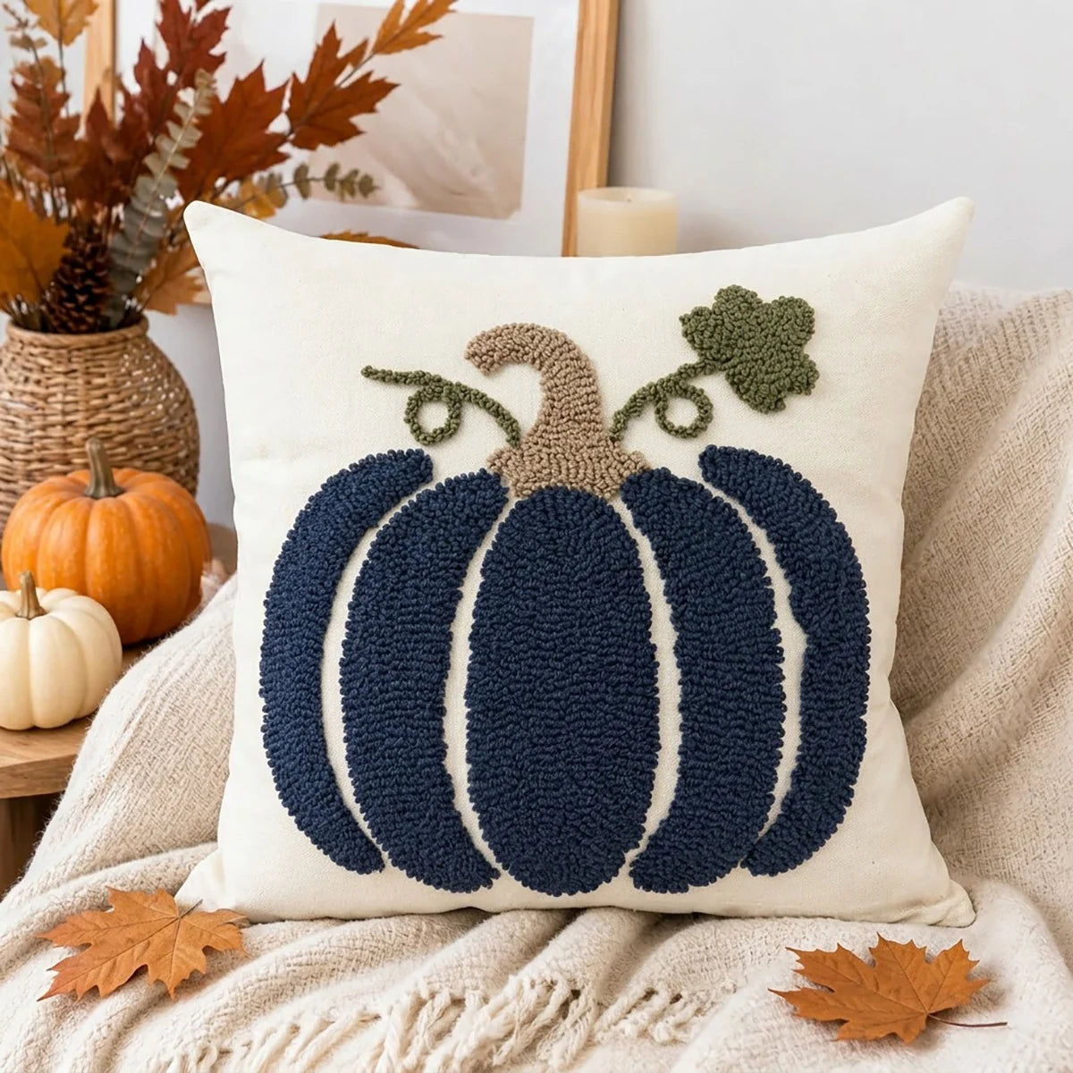 Pillow Cover Tufted Chenille Suede-Like Microfiber Hidden Zipper