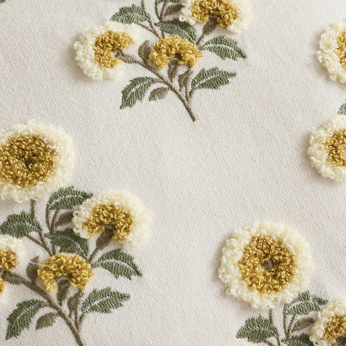 Pillow Cover Tufted Floral Embroidery Cotton-Linen Hidden Zipper