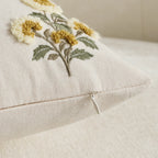Pillow Cover Tufted Floral Embroidery Cotton-Linen Hidden Zipper