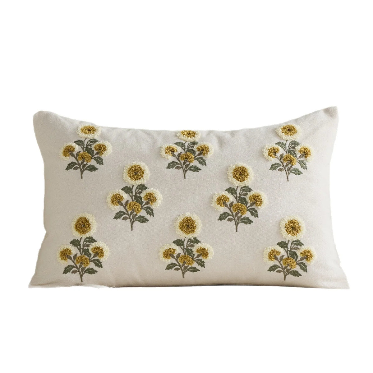 Pillow Cover Tufted Floral Embroidery Cotton-Linen Hidden Zipper