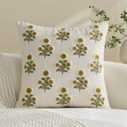 Pillow Cover Tufted Floral Embroidery Cotton-Linen Hidden Zipper
