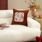 Pillow Cover Velvet Faux Fur Trim & Crane Embroidery
