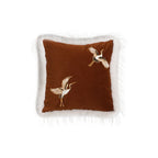 Pillow Cover Velvet Faux Fur Trim & Crane Embroidery