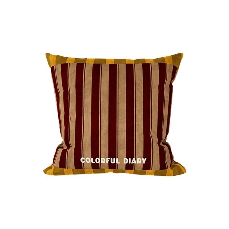 Pillow Cover Velvet Striped Contrast Piped Border