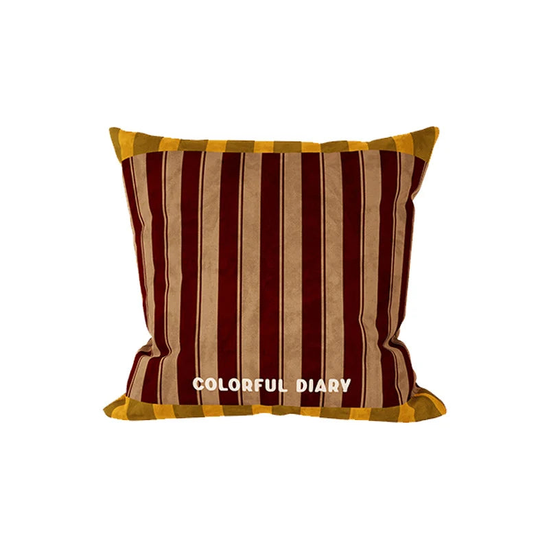 Pillow Cover Velvet Striped Contrast Piped Border