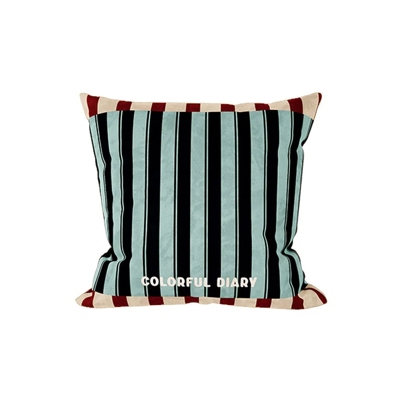 Pillow Cover Velvet Striped Contrast Piped Border