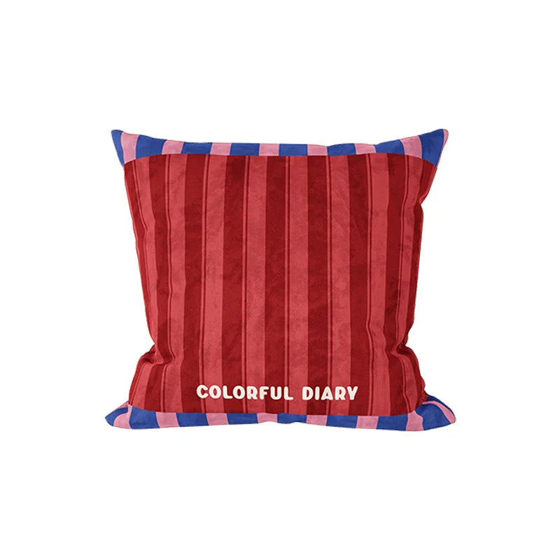 Pillow Cover Velvet Striped Contrast Piped Border