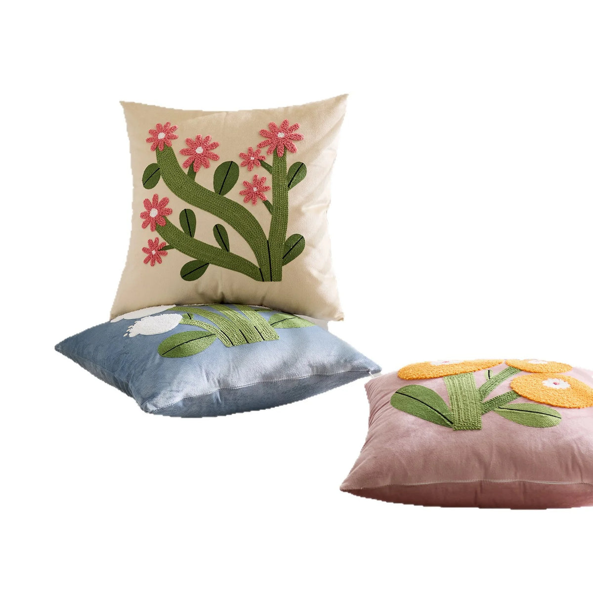 Pillow Cover Velvet Tufted Chenille Floral Hidden Zipper