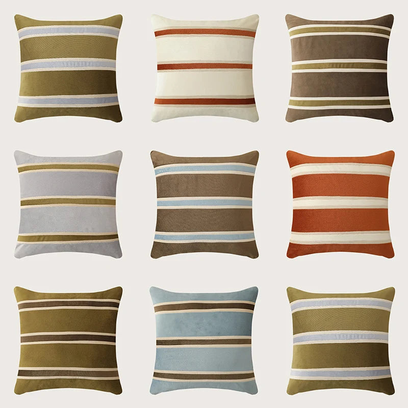 Pillow Cover Velvet Woven Horizontal Stripes Concealed Zipper