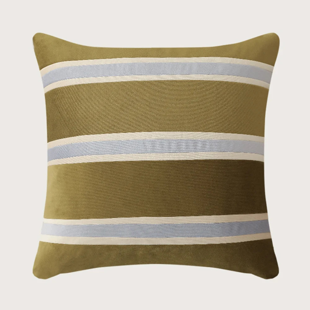 Pillow Cover Velvet Woven Horizontal Stripes Concealed Zipper