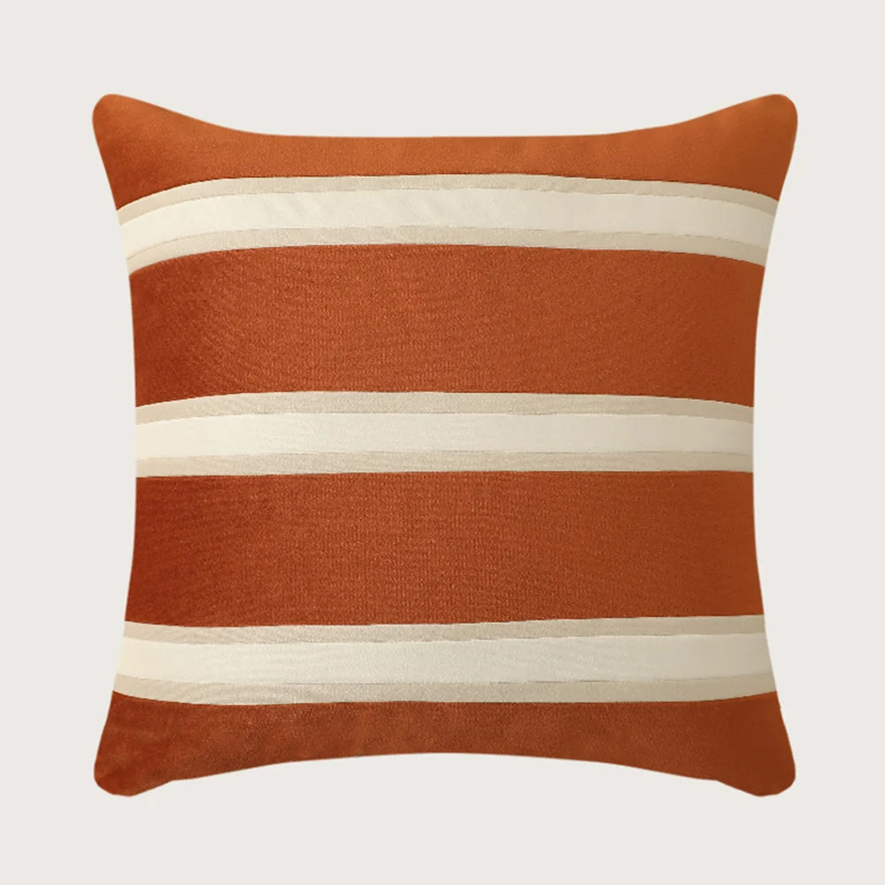 Pillow Cover Velvet Woven Horizontal Stripes Concealed Zipper